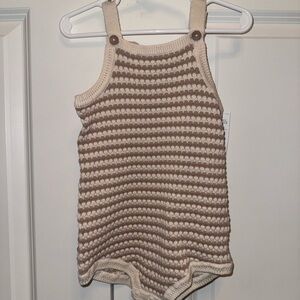 Carter's Cream and Brown Baby Summer Knit Adjustable Buttons 24 Month Romper NWT